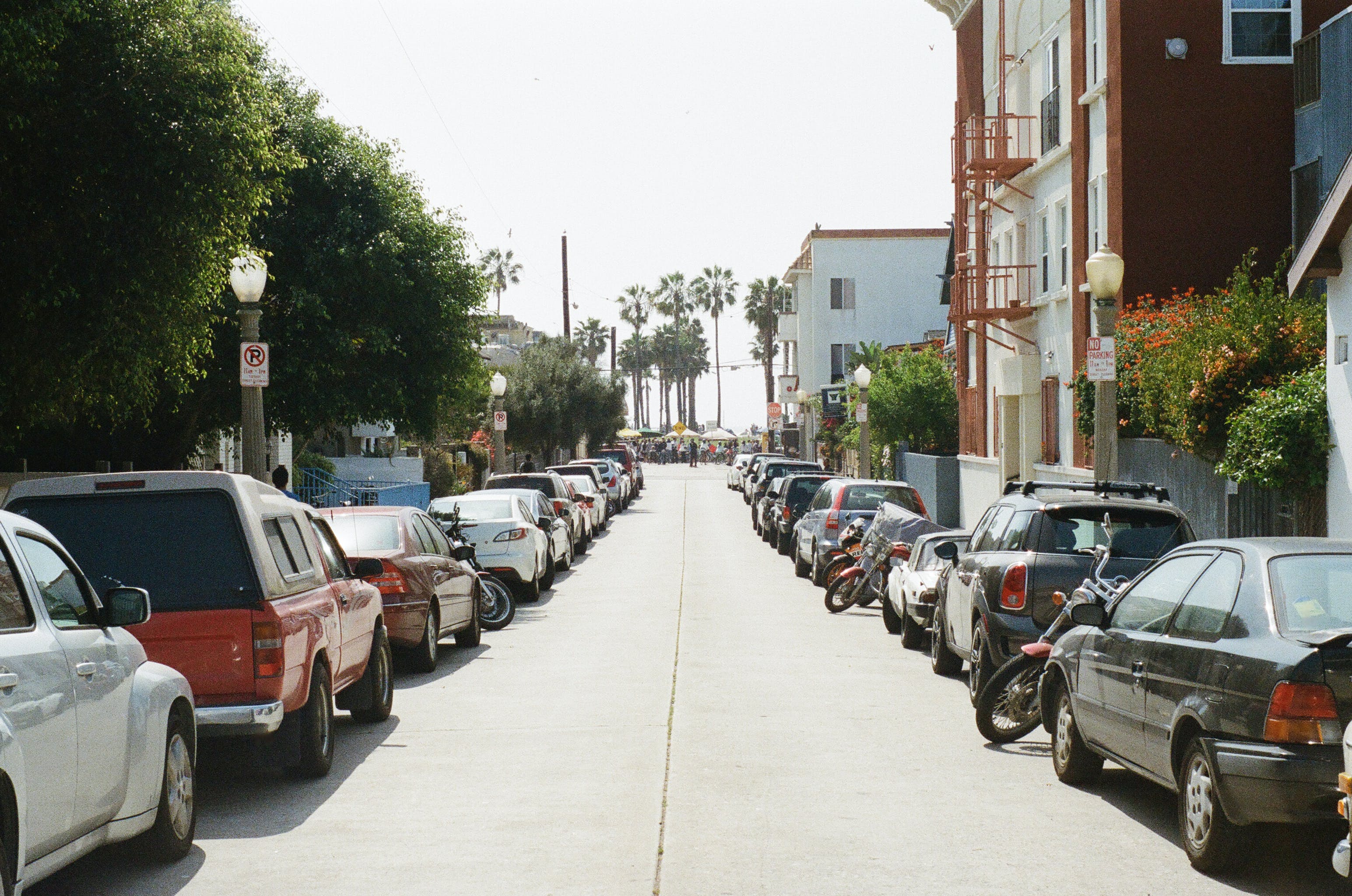 Long line of parked cars